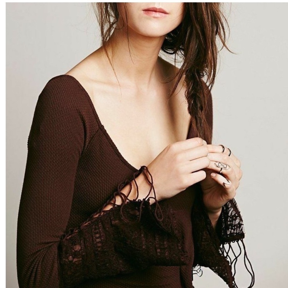 Free People Juliet Thermal Top Lace Bell Sleeve Cuff Small Y2K Fairy Grunge